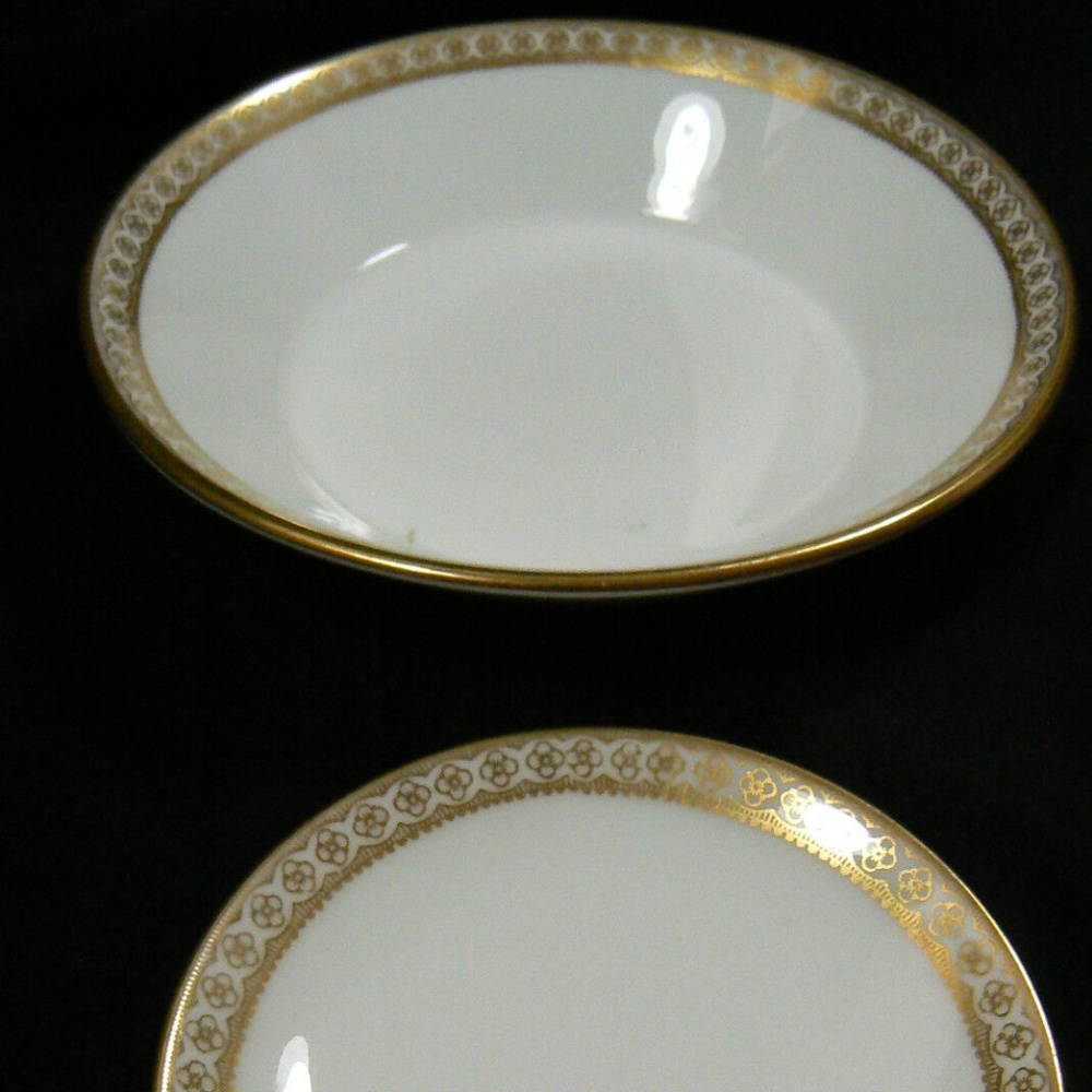 Lot of 2 dish bowl set Wedgwood T. Goode Fine Bone China England white & gold